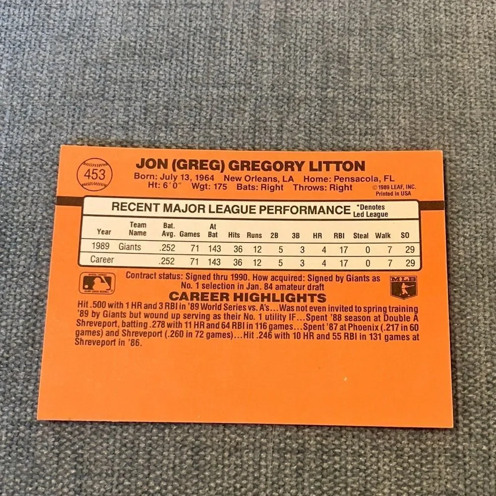 1990 Donruss San Francisco Giants Baseball Card Trading Card